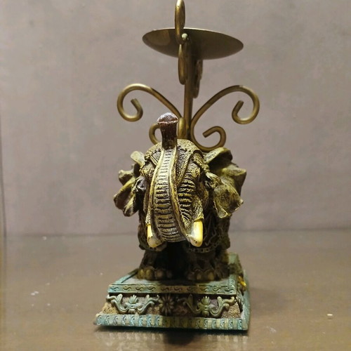 Indian elephant reproduction candlestick like new, resin and brass