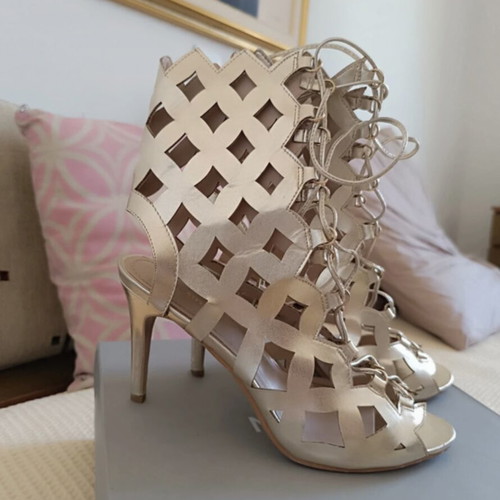 Migato gold sandals like new, ancient Greek design, 10 cm heel
