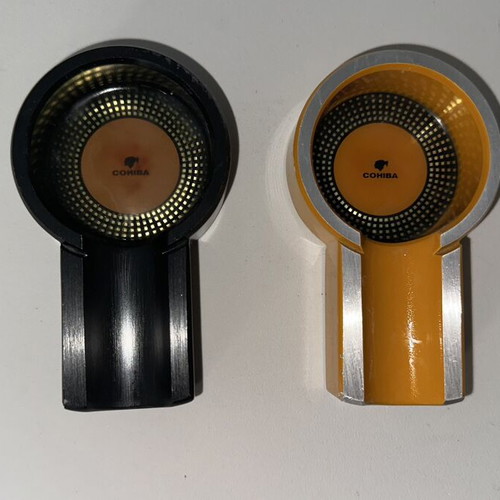 Cohiba aluminum cigar ashtrays with two cigar cutters and jet lighter
