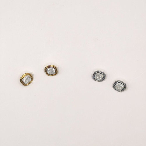 Set of 2 women's square clip-on earrings with rhinestones, gold and silver