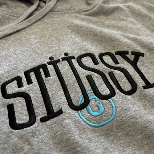 Stussy Hoodie embroidered logo new, large, gray