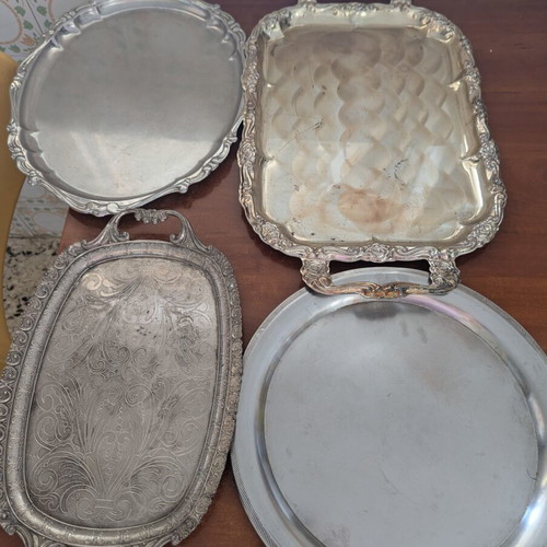 Set of silver-plated and stainless steel trays