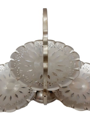 Vintage triple cake stand chrome plated with engraved plates foldable