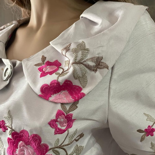 Jean Marie Lie floral suit set with skirt, white and pink