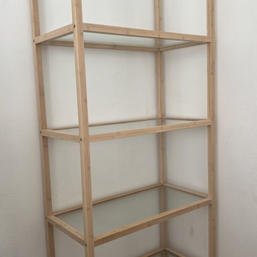 Shelf like new, wooden with glass shelves