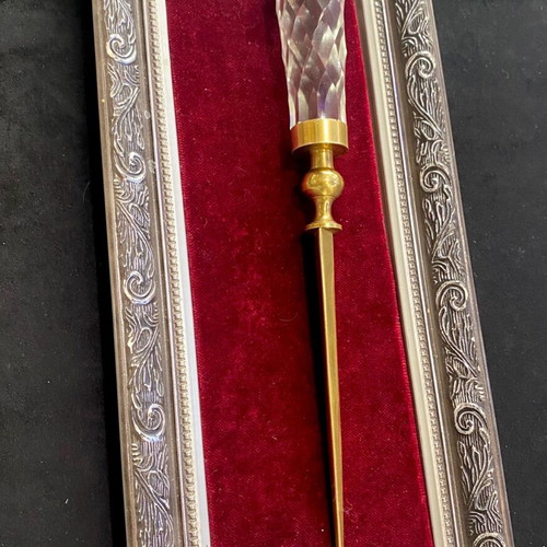 Collectible brass letter opener like new with crystal handle