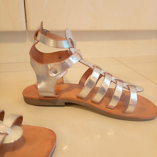 Gladiator flat sandals handmade leather silver, excellent condition