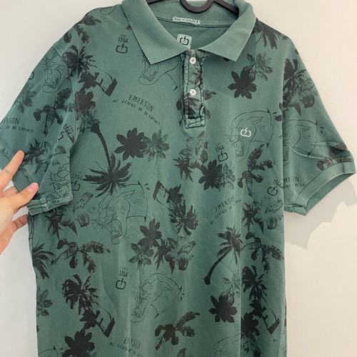 Emerson polo shirt green with all-over print like new, size M