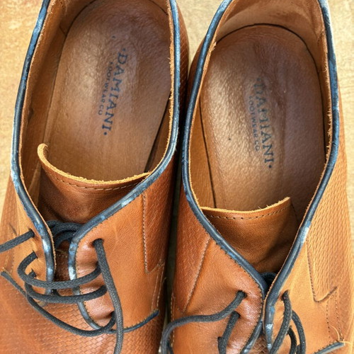 Damiani men's leather shoes size 44 used, tan with blue details