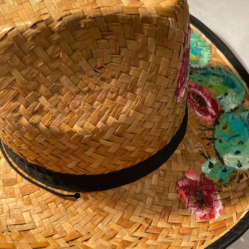 Straw hat women's hand-painted new unworn
