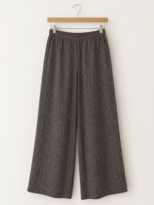 High-waisted Palazzo Pants used, black with beige geometric pattern