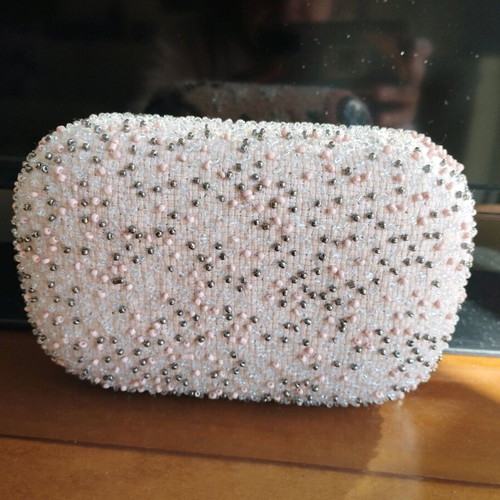 Clutch bag embroidered like new with beads and chain