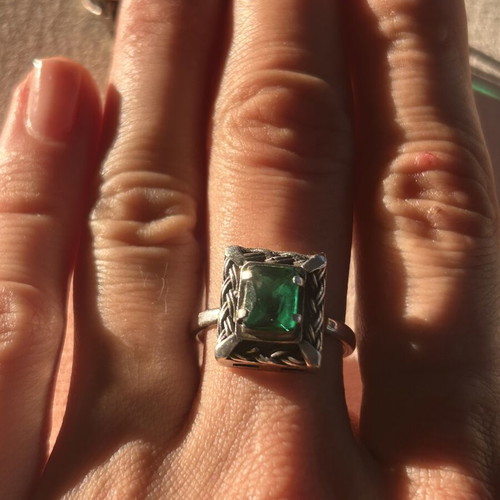 Vintage 925 Silver Ring and Earrings Set with Green Emerald Stones