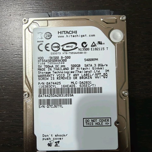 Hitachi 2.5" 500GB SATA hard drive used