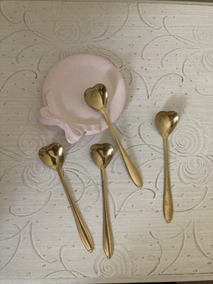 Vintage gold stainless steel dessert spoons set of 4 heart-shaped
