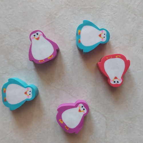 Penguin erasers set of 5 with pencil hole, new