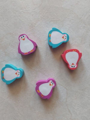 Penguin erasers set of 5 with pencil hole, new
