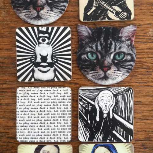 Coasters set of 8 like new, cute mix and match fun designs