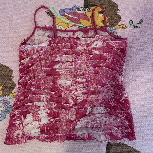 Y2K Fuchsia Floral Ruffle Cami Top like new