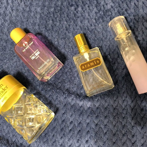 Perfume bottles used, set of 4 empty glass