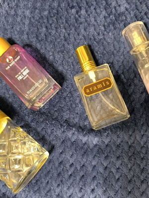 Perfume bottles used, set of 4 empty glass