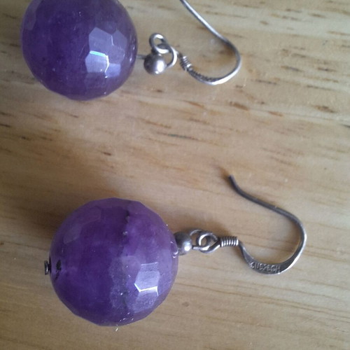 Handmade silver 925 dangling earrings with amethysts used