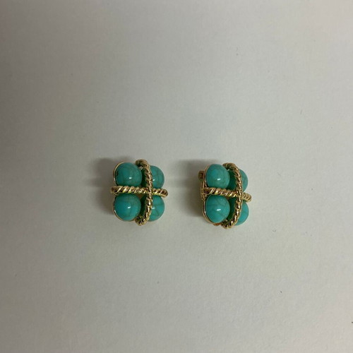 Turquoise stone clip-on earrings, gold tone