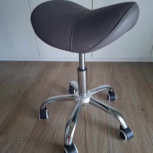 Saddle stool, 360° swivel, adjustable height 46-57cm, grey