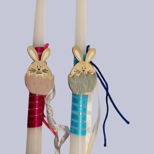 Easter candles set with wooden bunny, new, 2 pcs
