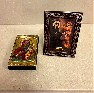Δυο μικρές εικόνες Παναγία η Μυρτιδιωτισσα και Αγία Ειρήνη Χρυσοβαλάντου.