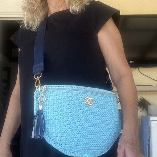 Knitted crossbody bag turquoise, handmade