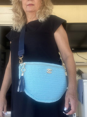 Knitted crossbody bag turquoise, handmade