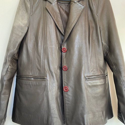 Vintage leather coat, dark brown and black, unisex