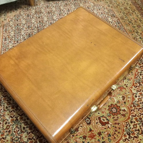 Samsonite vintage suitcase used, tan hard shell, 1950s