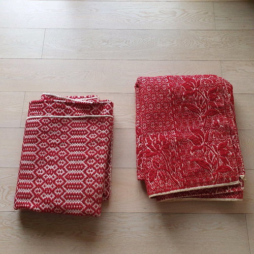 Caramelized loom blankets used, set of 2, Litohorinis style, very old