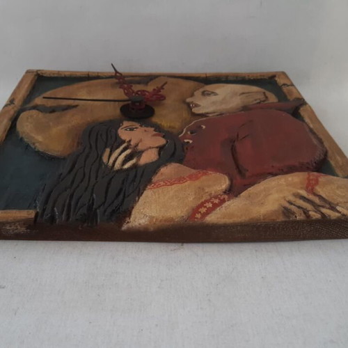 Handmade wooden Nosferatu wall clock used, non-working