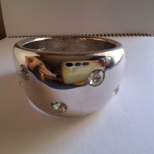 Cuff Bracelet Silver Plated with Large Crystals, New