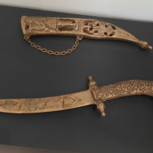 Vintage decorative brass knife used with 1821 engraving