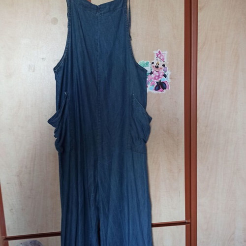 Women's blue denim jumpsuit, ankle length, loose fit
