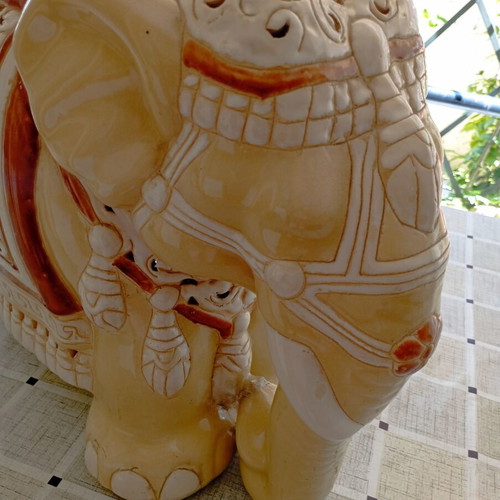 Vintage ceramic decorative elephant with Asian details