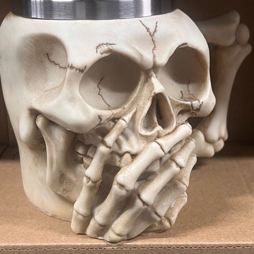 3D Beer Mug 450ml Stainless Steel and Resin Medieval Skeleton Skull