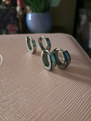 Stainless Steel Hoop Earrings like new, set of two pairs, silver