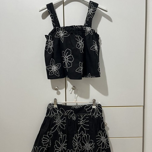 Zara black set with white floral embroidery