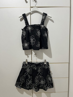 Zara black set with white floral embroidery