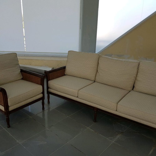 Wicker sofa and armchair used, fabric almost like new
