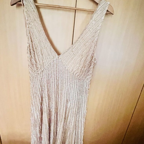 Evening dress with sequins used, beige, size L