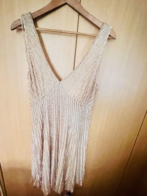 Evening dress with sequins used, beige, size L