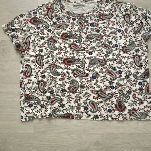 Pull & Bear short-sleeve blouse used, loose fit, white with print