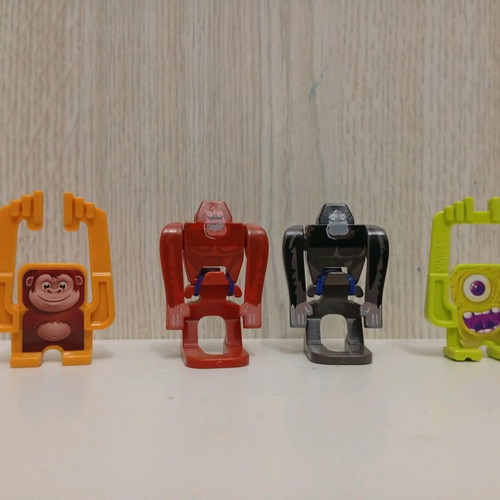Kinder Joy Surprise figures used, set with monkeys and gorillas