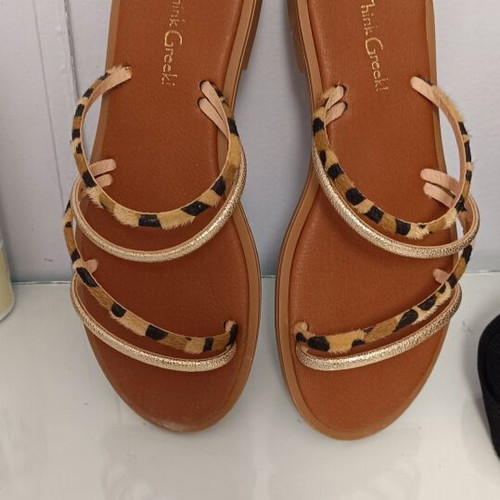 Think Greek women's flat sandals size 40 like new, leopard print and gold details